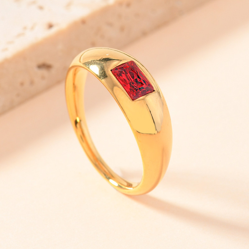 European and American New Titanium Steel Ring Casting Inlaid Square Colored Diamond Ring Simple Fashion 18k Gold Plated Ring Wholesale
