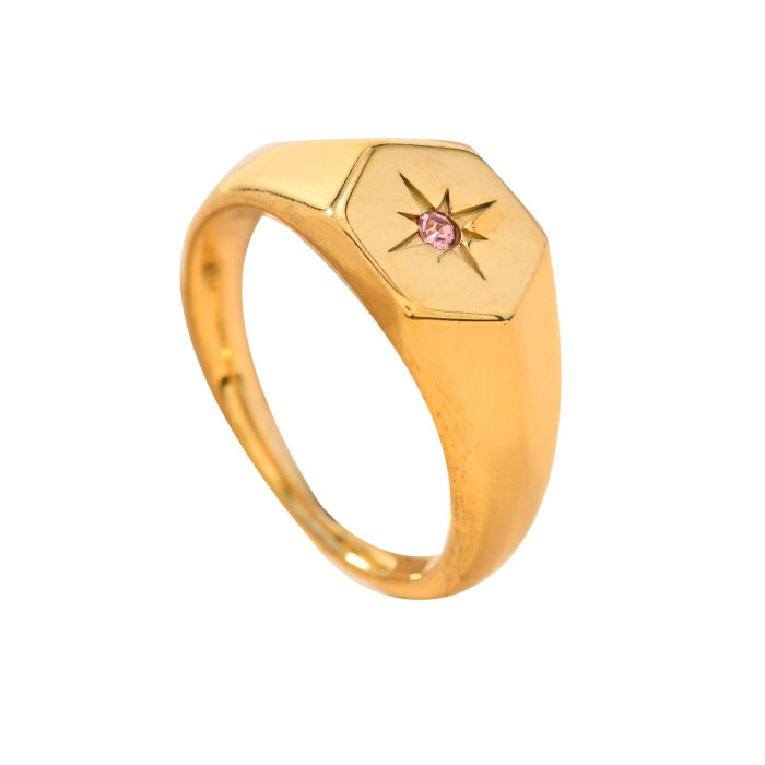 Cross-Border Hot Selling Stainless Steel Jewelry Fashion Casting Hexagonal Diamond Ring Eight-Pointed Star Ring Couple Ring
