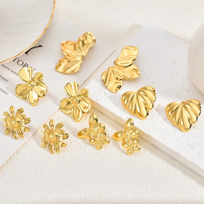 Bestselling Stainless Steel Earrings Light Luxury High-End French Style Fashion Simple Commuting Women's Flower Stud...
