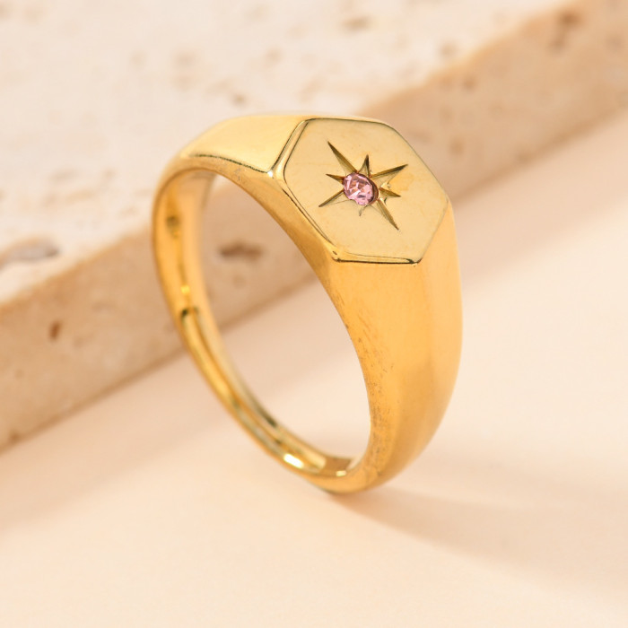 Cross-Border Hot Selling Stainless Steel Jewelry Fashion Casting Hexagonal Diamond Ring Eight-Pointed Star Ring Couple Ring