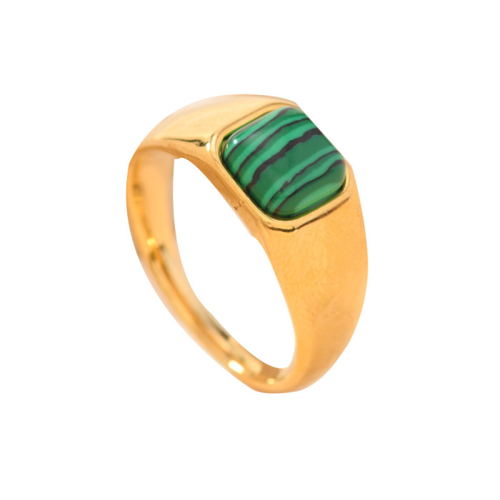 European and American Cross-Border Hot-Selling Titanium Steel Jewelry Casting Inlaid Geometric Natural Stone Ring Light Luxury Simple Couple Ring Wholesale