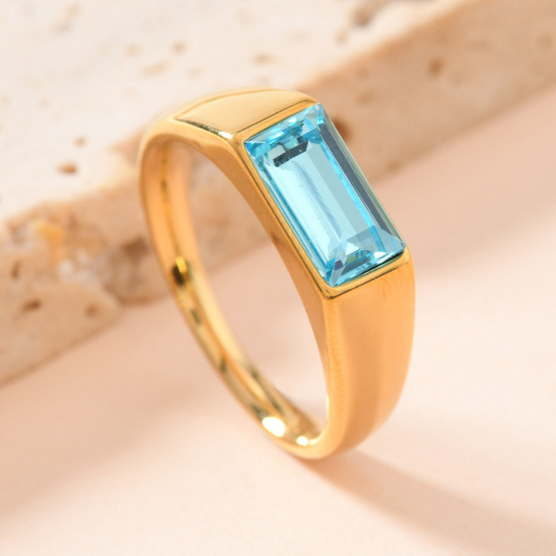 Cross-Border Fashion Simple Ring for Women, Unique Trendy Cast Rectangular Colorful Diamond Ring, 18K Gold Plated Ring Jewelry