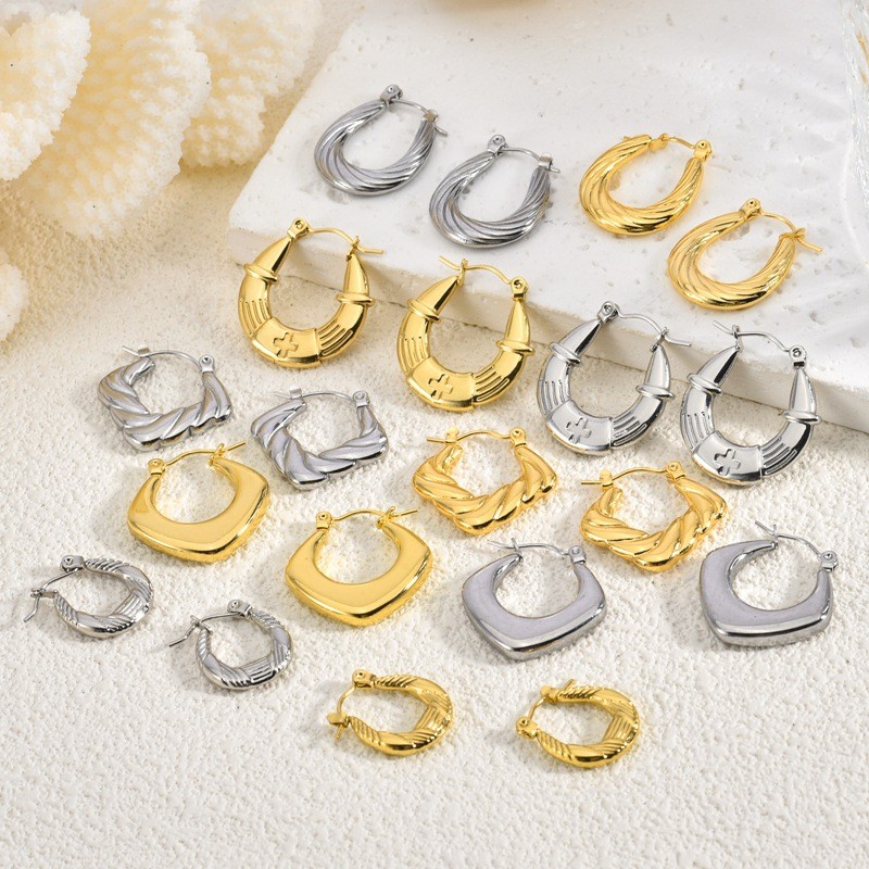 European and American Cross-Border Stainless Steel Earrings Fashionable High-End Elegant Versatile Commuting 18K Gold Color Ins Style Women's Earrings