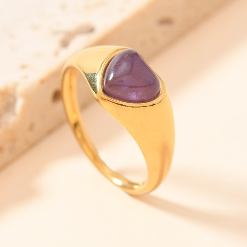 European and American Cross-Border Stainless Steel Jewelry Fashion Cast Heart Inlaid Natural Stone Gemstone Ring Niche Design Jewelry