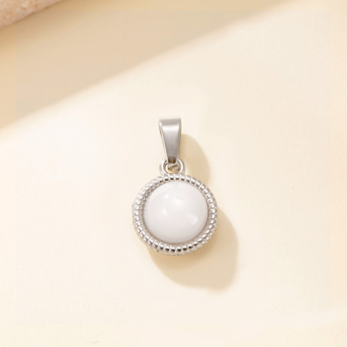 European and American Cross-Border Stainless Steel Necklace Embossed Inlaid Round Natural Stone Pendant Simple Versatile Titanium Steel Jewelry Accessories Factory