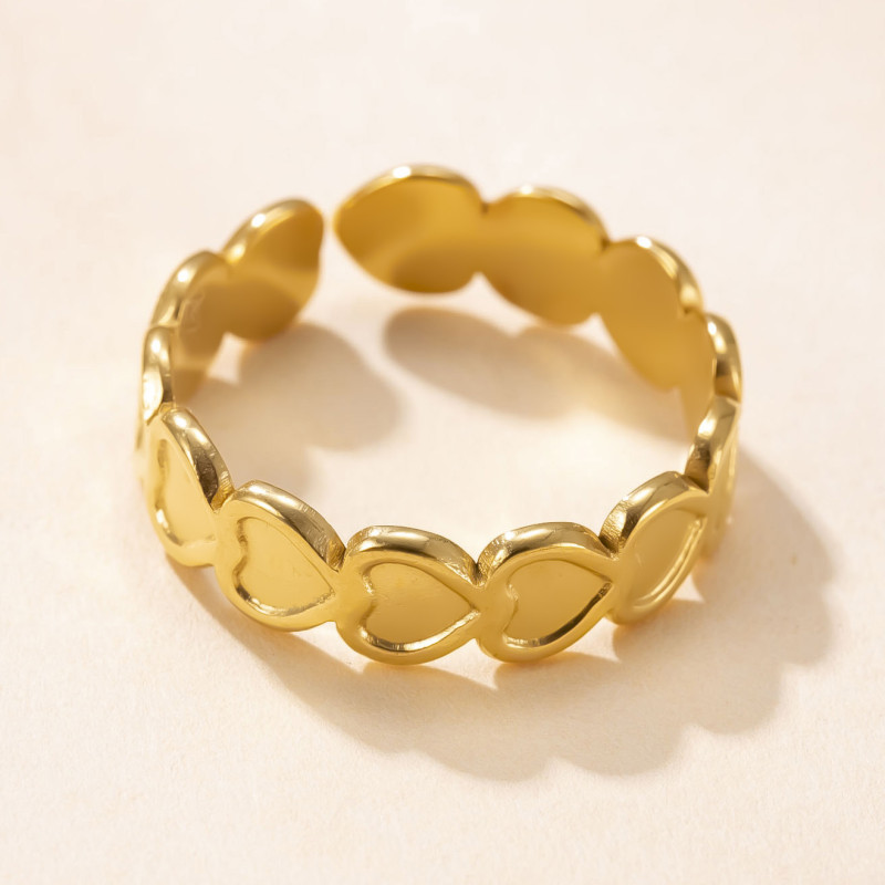 Amazon New Stainless Steel Jewelry Fashion High-end Open Ring Hydraulic Heart Splicing Titanium Steel Ring Factory