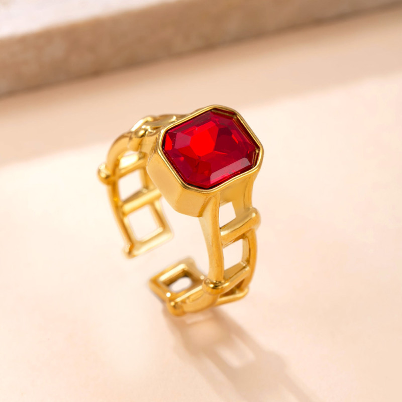 Cross-Border European and American Style Stainless Steel Jewelry Chain Hollow Zircon Inlaid Ring for Women Light Luxury High-End Titanium Steel Ring Wholesale