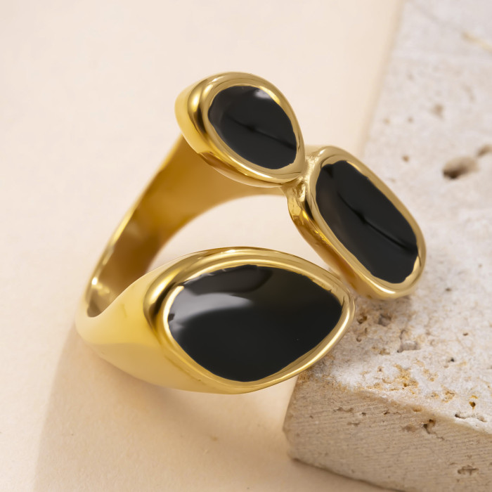 New Product Stainless Steel Jewelry Retro High-End Feel 18K Gold Plated Ring Casting Black Oil Titanium Steel Ring Fa...