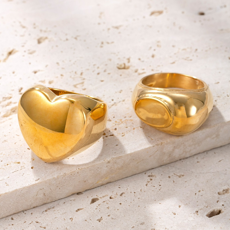 European and American Style Stainless Steel Ring, Cast Heart Smooth Ring for Women, High-End Feel, 18K Gold Plated Titanium Steel Jewelry Wholesale