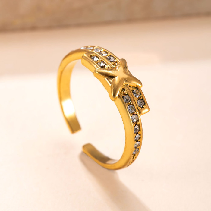 Cross-Border Exclusive Titanium Steel Jewelry Casting X Diamond-Studded Index Finger Ring Light Luxury Niche Design Stainless Steel Ring Manufacturer