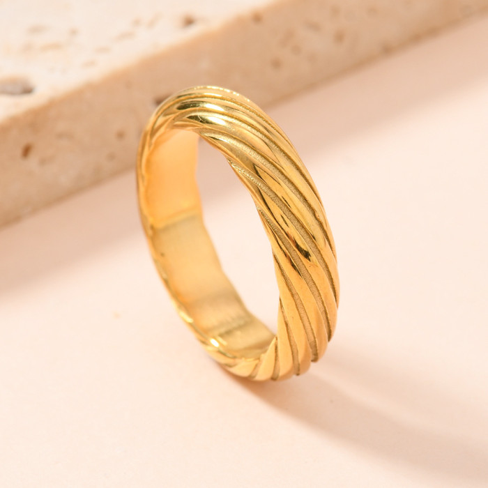 Style Fashion Stainless Steel Ring Niche Design Cast Twist Thread Ring Women's Titanium Steel Jewelry Factory