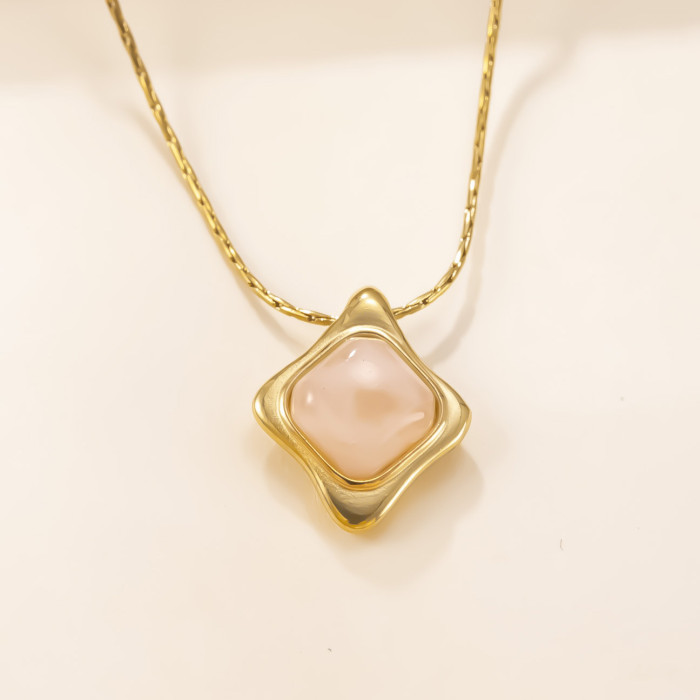 Single Pendant Cross-Border Stainless Steel Casting Jewelry Retro Simple Square Natural Stone Necklace Bracelet DIY Accessories Factory