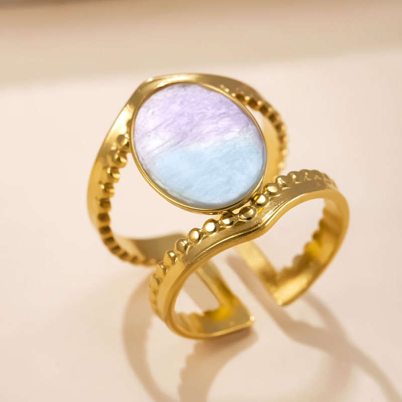 Cross-Border Hot-Selling Stainless Steel Ring Hydraulic Double Line Color-Block Open Ring Light Luxury High-End Titanium Steel Jewelry Wholesale