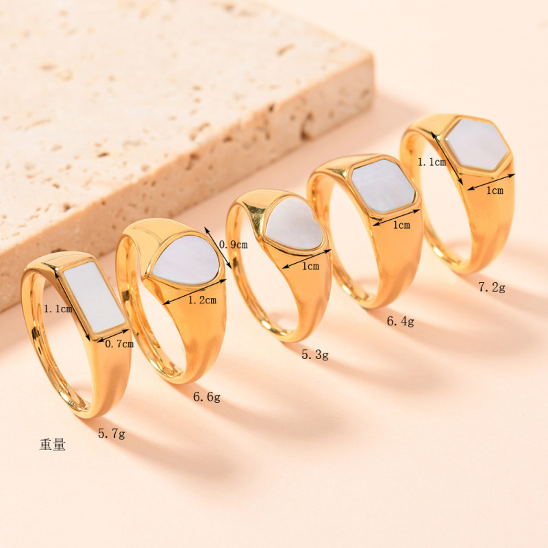 European and American Cross-Border Stainless Steel Ring Simple Personality Cast Geometric Shell Inlaid Ring 18k Gold Ring Jewelry