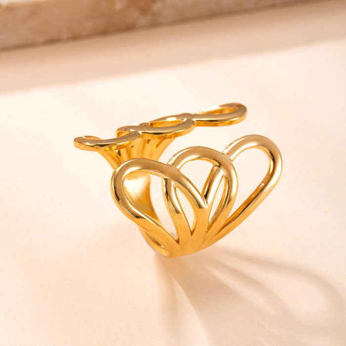 New Titanium Steel Jewelry Retro Design Open Ring Geometric Lines Hollow Stainless Steel Ring Wholesale