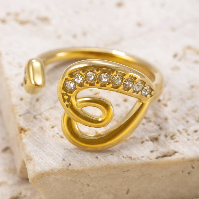 Amazon Titanium Steel Ring Hydraulic Hollow Inlaid Diamond Heart Open Ring Light Luxury High-end Feel Stainless Steel Jewelry Factory