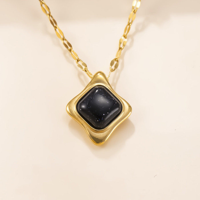 Single Pendant Cross-Border Stainless Steel Casting Jewelry Retro Simple Square Natural Stone Necklace Bracelet DIY Accessories Factory