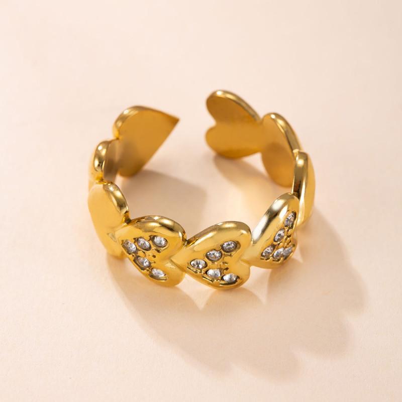 Cross-Border Hot-Selling Titanium Steel Jewelry Casting Heart-Shaped Diamond-Studded Index Finger Ring Fashionable High-End Stainless Steel Ring Wholesale