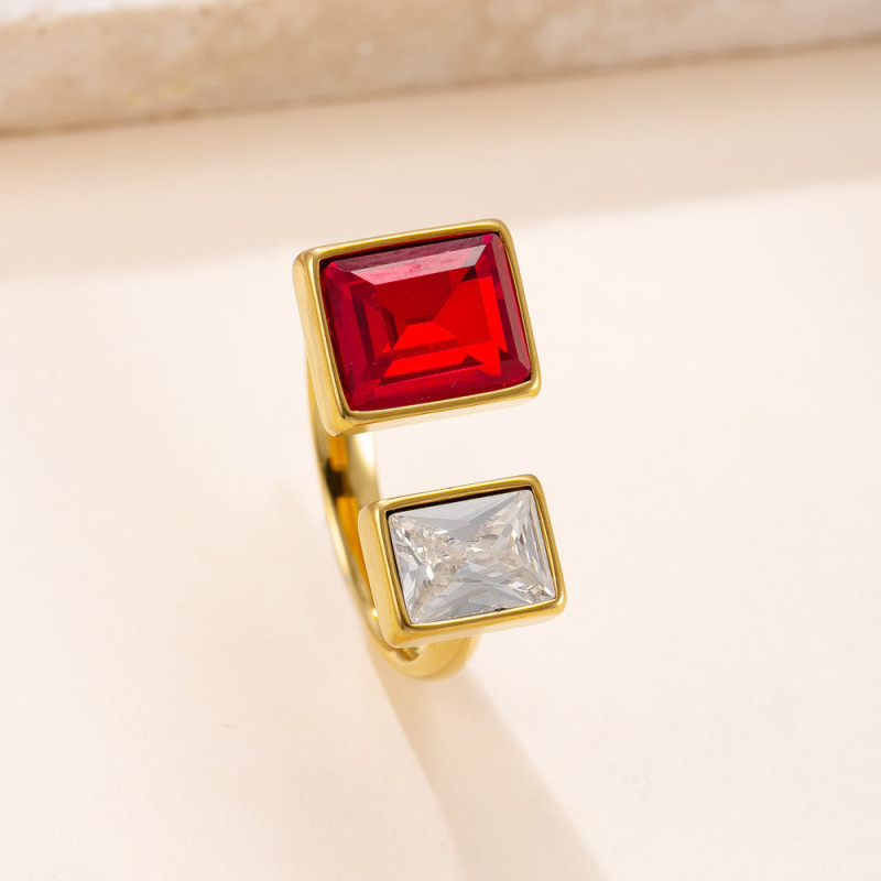 Cross-Border Hot Selling Titanium Steel Open Ring for Women Fashion Cast Geometric Square Ring Zircon Stainless Steel Jewelry Wholesale
