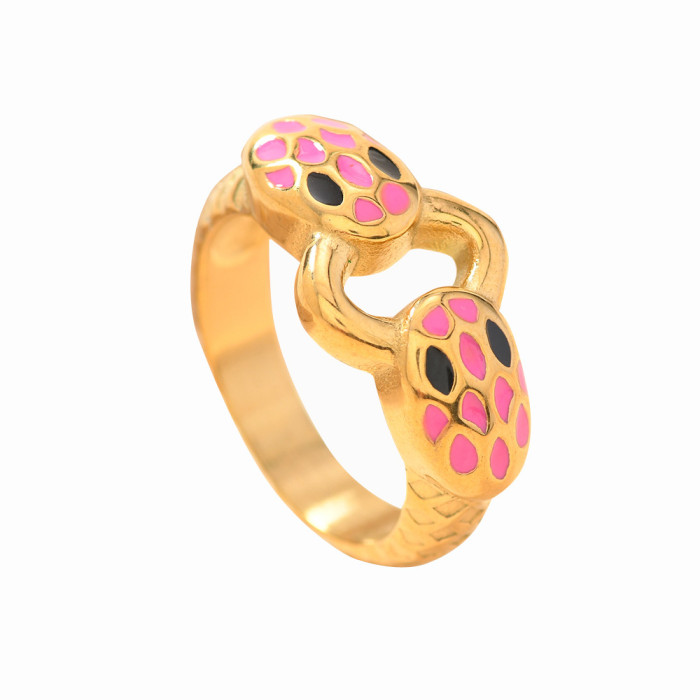 New Stainless Steel Ring Light Luxury Style Casting Drip Colorful Oil Double-Headed Snake Ring Ring Manufacturer