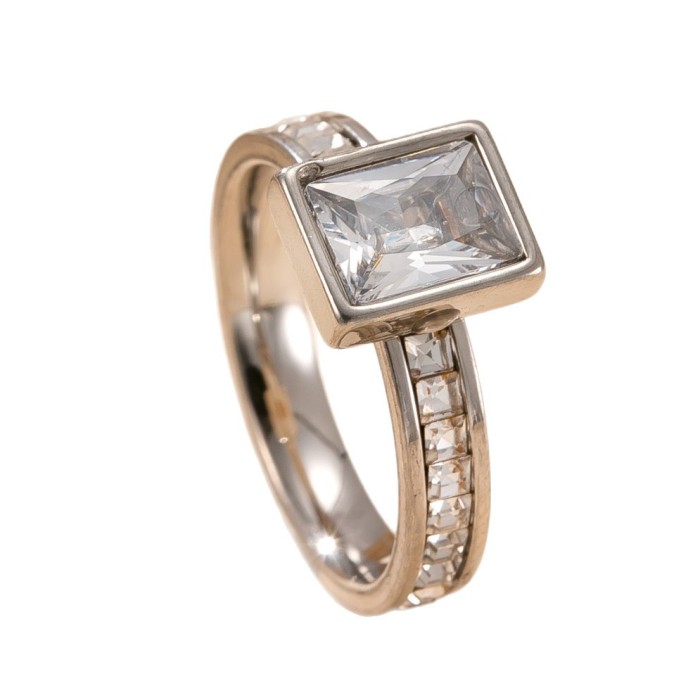 New Stainless Steel Jewelry Korean Style Simple Couple Rings Welding Brand Inlaid with Square Stone Titanium Steel...