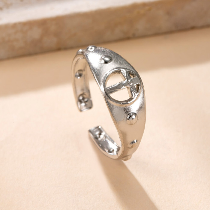 Titanium Steel Jewelry Oil Pressure Hollow Cross Ring for Women, Niche Design Titanium Steel Non-Fading Ring