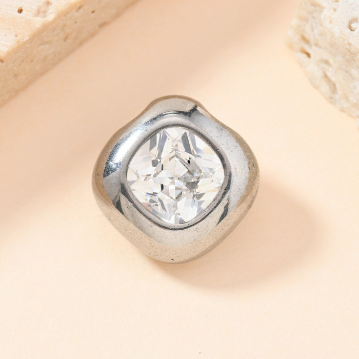 Single Pendant European and American Style Stainless Steel Jewelry Fashion Simple Rounded Square Inlaid Diamond Pendant Accessories DIY Necklace Components
