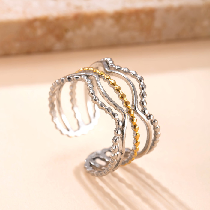 Cross-Border Exclusive Stainless Steel Ring Hydraulic Gold Line Ring for Women Niche Design Titanium Steel Non-Fading Jewelry Factory