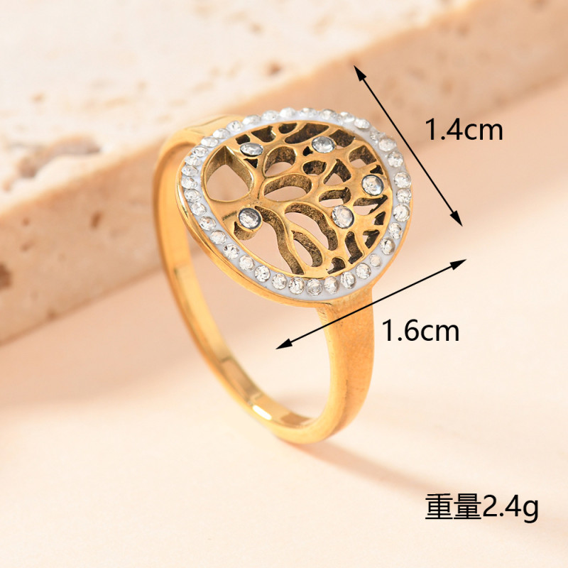 European and American Cross-Border Stainless Steel Ring Hollow Versatile Tree of Life Ring Fashion Design Ring for Women Niche Wholesale