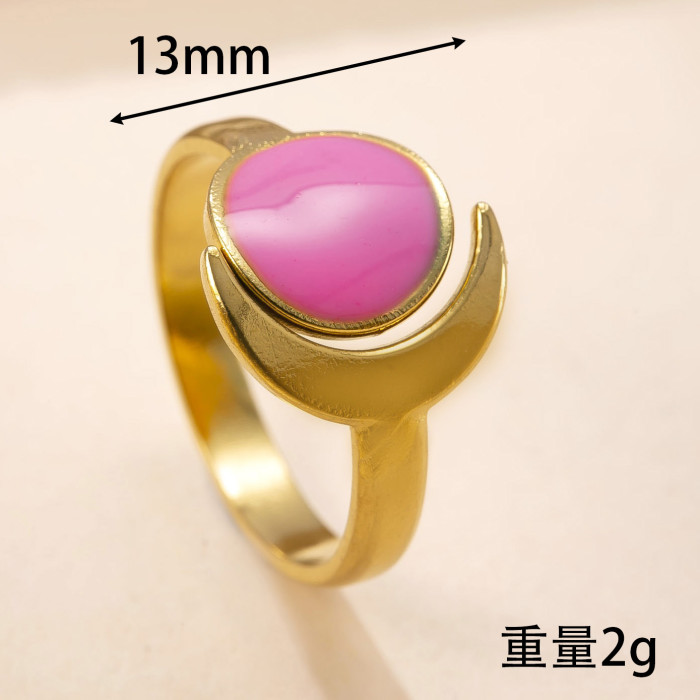 New Stainless Steel Ring with Colorful Oil Moon Open Ring Simple High-End Titanium Steel Couple Rings Factory