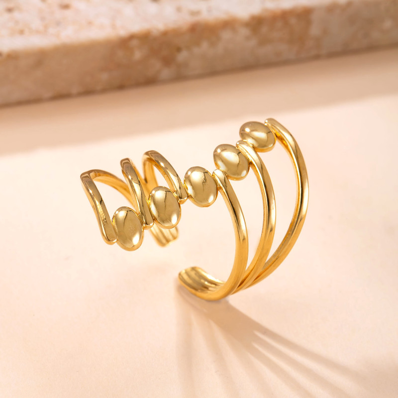 Cross-Border Stainless Steel Ring Hydraulic Irregular Line Open Ring Personality Exaggerated Vacuum Electroplated Titanium Steel Jewelry Factory