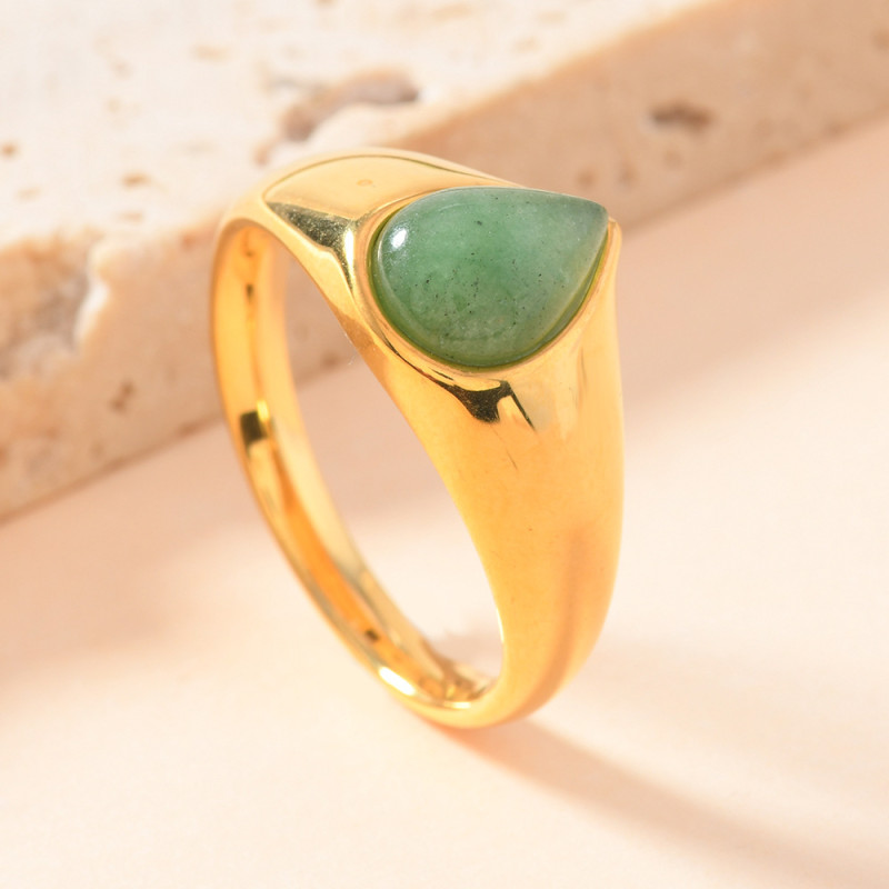 European and American Fashion Titanium Steel Ring for Women, Non-Fading, Cast Water Drop Shape Natural Stone Ring, Light Luxury Hand Jewelry Wholesale