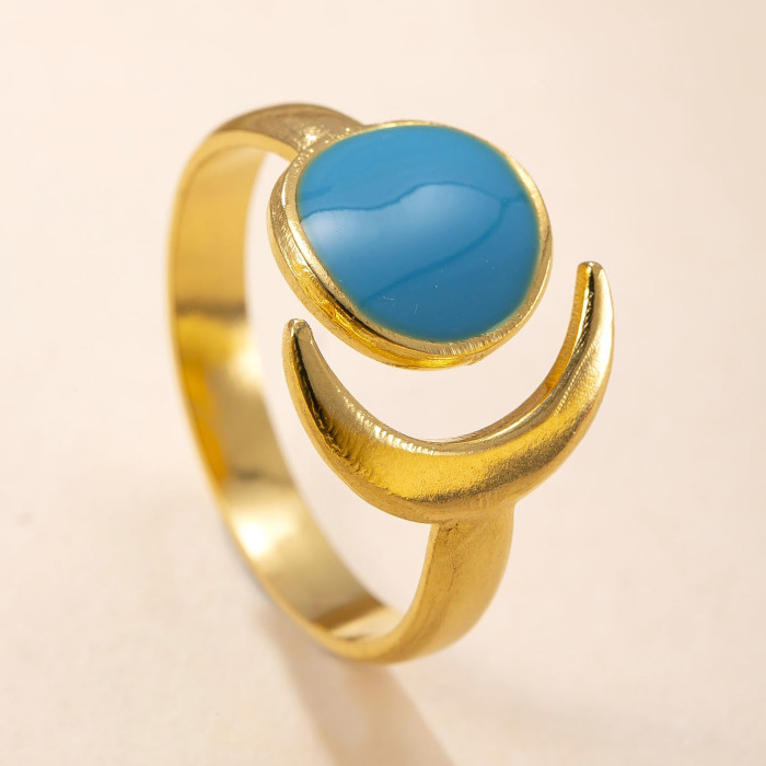 New Stainless Steel Ring with Colorful Oil Moon Open Ring Simple High-End Titanium Steel Couple Rings Factory