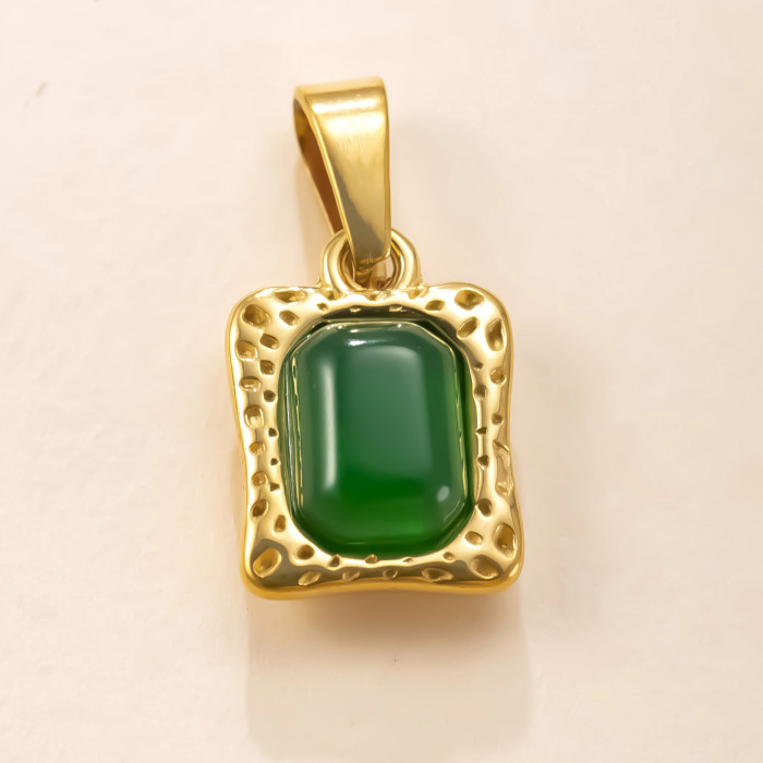 Single Pendant Cross-Border Hot Selling Stainless Steel Necklace Embossed Inlaid Square Natural Stone Necklace Fashion Versatile DIY Jewelry