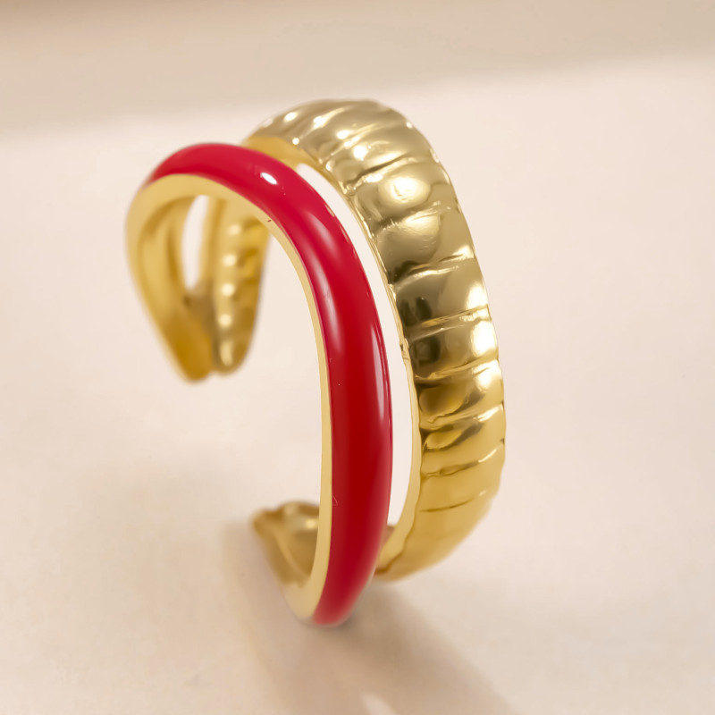 Cross-Border Hot-Selling Titanium Steel Jewelry Double Line Drip Colorful Oil Ring for Women Niche Design Stainless Steel Couple Rings Wholesale