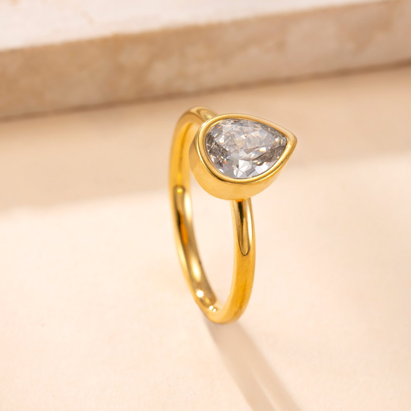 Cross-Border Exclusive Stainless Steel Ring Simple High-End Titanium Steel Ring Welded Brand Water Drop Inlaid Diamond Couple Rings Wholesale