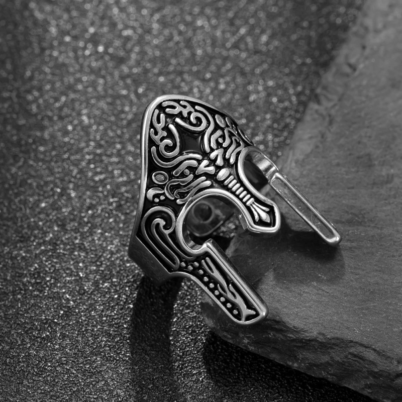 Cross-Border Hot Selling Stainless Steel Men's Ring Spartan Mask Open Ring Retro Hip-Hop Titanium Steel Jewelry Manufacturer