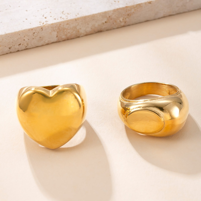 European and American Style Stainless Steel Ring, Cast Heart Smooth Ring for Women, High-End Feel, 18K Gold Plated Titanium Steel Jewelry Wholesale