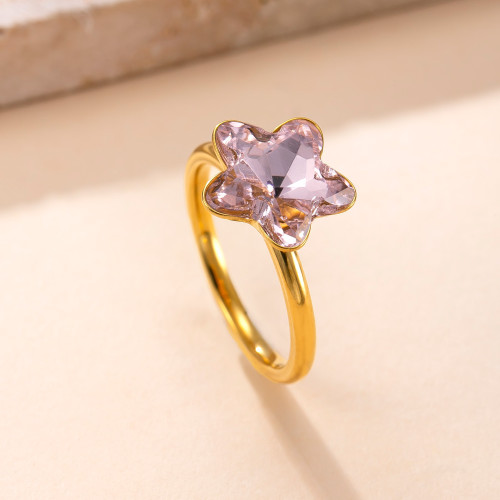 Cross-Border New Product Stainless Steel Ring Welding Brand Five-Pointed Star Zircon Ring Fashion Light Luxury Titanium Steel Jewelry Factory Direct Sale