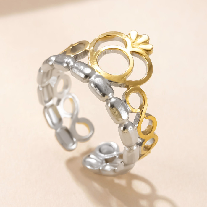 Cross-Border Exclusive Stainless Steel Ring Hydraulic Gold Line Ring for Women Niche Design Titanium Steel Non-Fading Jewelry Factory