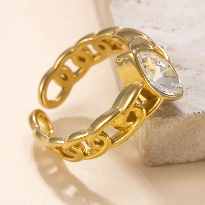 Cross-Border Hot Selling Stainless Steel Jewelry Hollow Chain Rhombus Zircon Ring Versatile Design Index Finger Ring Manufacturer