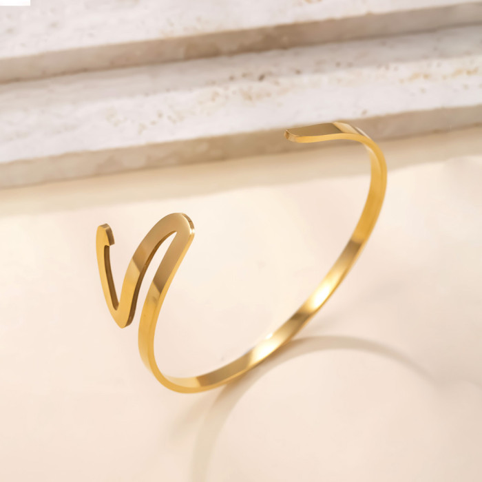 Cross-Border Exclusive Stainless Steel Bracelet Non-Fading Design Snake Shape Smooth Open Bracelet Simple Hand Jewelry Wholesale