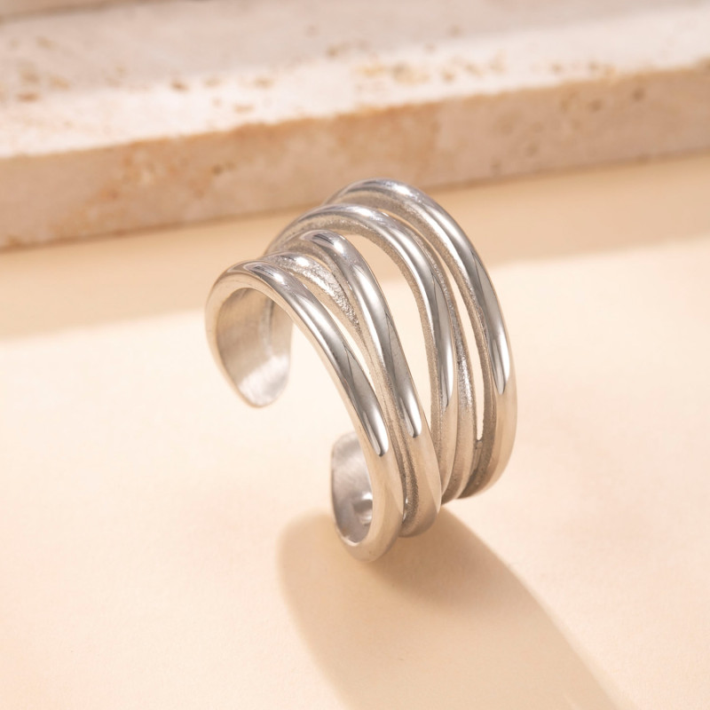 European and American Fashion Stainless Steel Ring Cast Irregular Line Open Ring 18k Gold Plated Minimalist Titanium Steel Jewelry