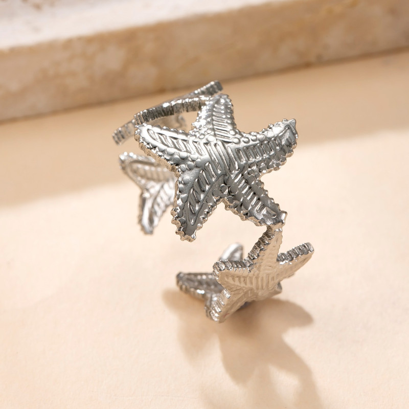 European and American Cross-Border Stainless Steel Women's Ring Hydraulic Starfish Open Ring Personality Hip-Hop Titanium Steel Jewelry Factory Direct Sale