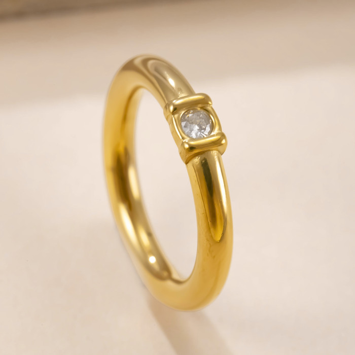 Japanese and Korean Hot-Selling Titanium Steel Jewelry 4mm Micro Stone-Inlaid Plain Band Ring High-End Simple Stain...