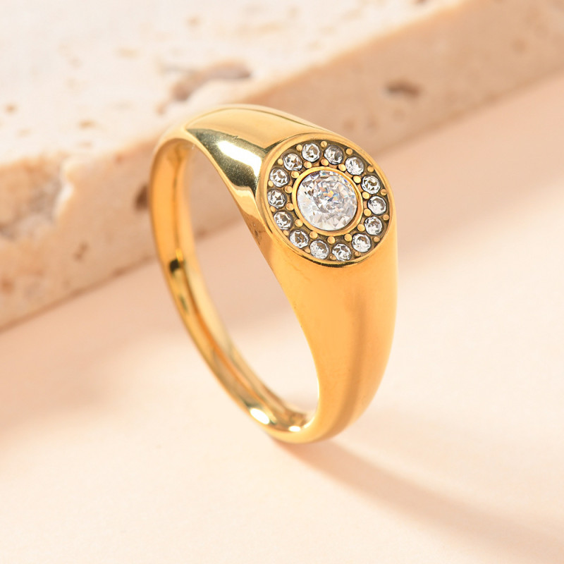 European and American New Stainless Steel Ring Light Luxury Casting Small Round Inlaid Color Diamond Ring Fashion Simple Titanium Steel Jewelry
