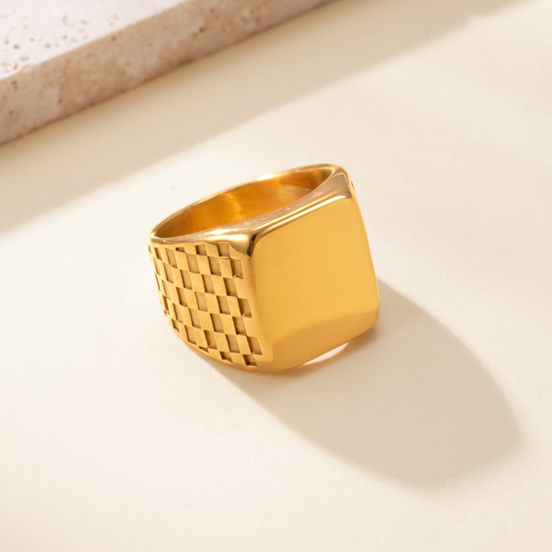 Cross-Border Hot-Selling Stainless Steel Ring Casting Square Strap Men's Ring Vintage Titanium Steel Non-Fading Export Jewelry