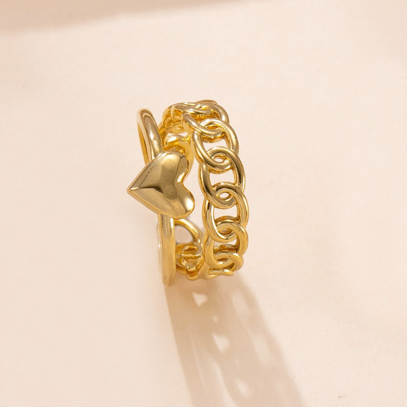 European and American Style Stainless Steel Ring for Women Fashion Geometric Hydraulic Starfish Ring 18K Gold Plated Heart Ring Titanium Steel Jewelry
