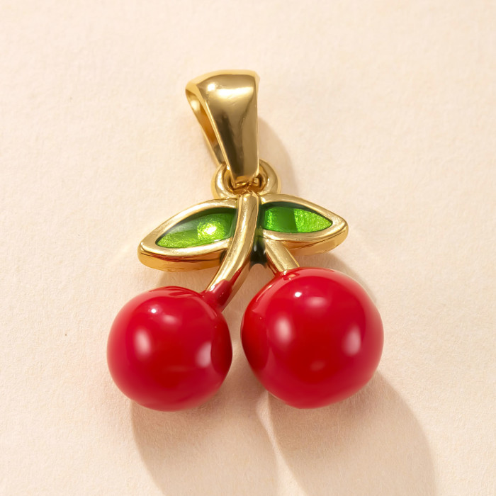 Single Pendant European and American Fashion Stainless Steel Jewelry Colorful Oil Drop Three-Dimensional Cherry Pendant DIY Accessories Wholesale