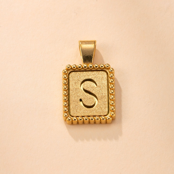 Single Pendant Fashion Stainless Steel Necklace Casting Square Plate Polka Dot Letter Pendant 18K Gold Plated Titaniu...